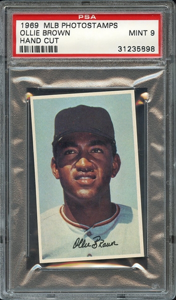 1969 MLB PHOTOSTAMPS OLLIE BROWN HAND CUT PSA MINT 9