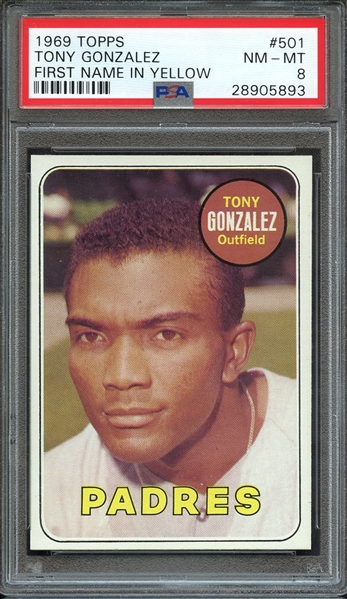 1969 TOPPS 501 TONY GONZALEZ FIRST NAME IN YELLOW PSA NM-MT 8