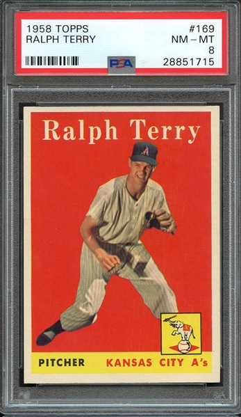 1958 TOPPS 169 RALPH TERRY PSA NM-MT 8