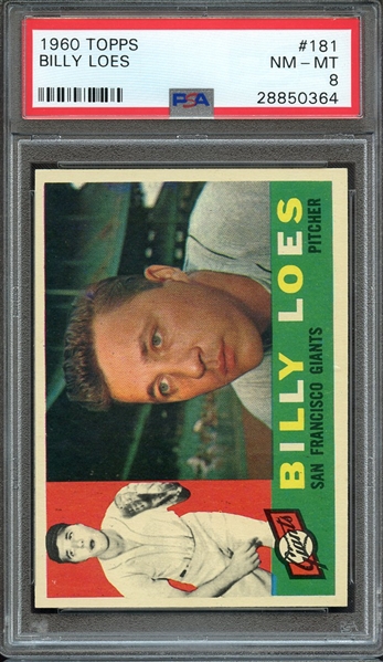 1960 TOPPS 181 BILLY LOES PSA NM-MT 8