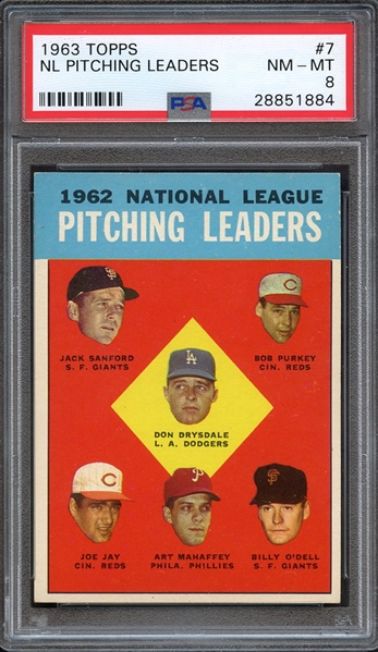1963 TOPPS 7 NL PITCHING LEADERS PSA NM-MT 8