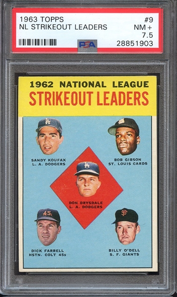 1963 TOPPS 9 NL STRIKEOUT LEADERS PSA NM+ 7.5