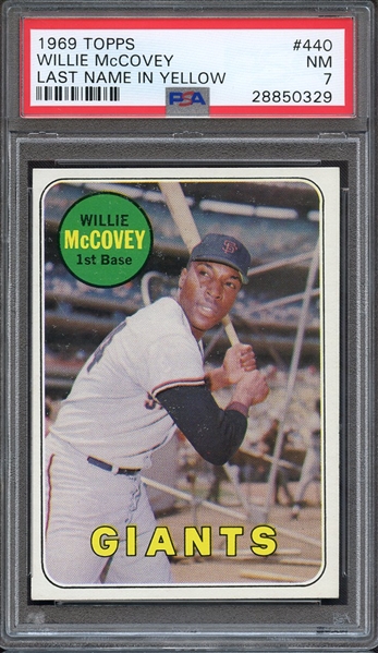 1969 TOPPS 440 WILLIE McCOVEY LAST NAME IN YELLOW PSA NM 7