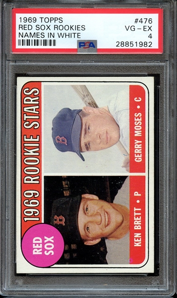1969 TOPPS 476 RED SOX ROOKIES NAMES IN WHITE PSA VG-EX 4