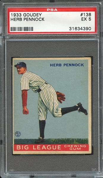 1933 GOUDEY 138 HERB PENNOCK PSA EX 5