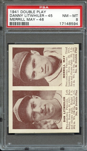 1941 DOUBLE PLAY D. LITWHILER-45 MERRILL MAY-46 PSA NM-MT 8