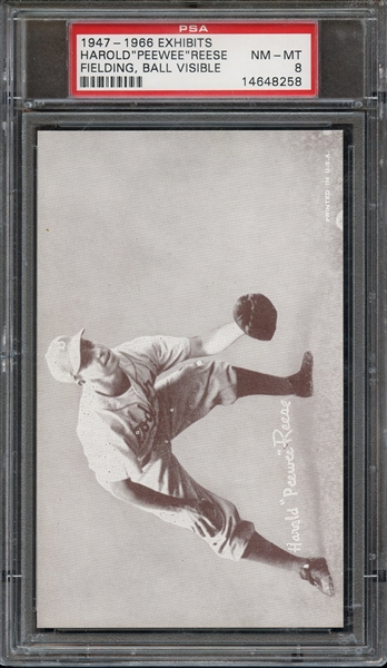 1947-66 EXHIBITS H. PEEWEE REESE BALL PARTIALLY VISIBLE PSA NM-MT 8