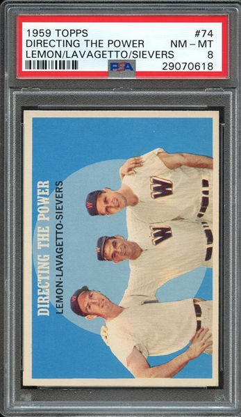 1959 TOPPS 74 DIRECTING THE POWER LEMON/LAVAGETTO/SIEVERS PSA NM-MT 8