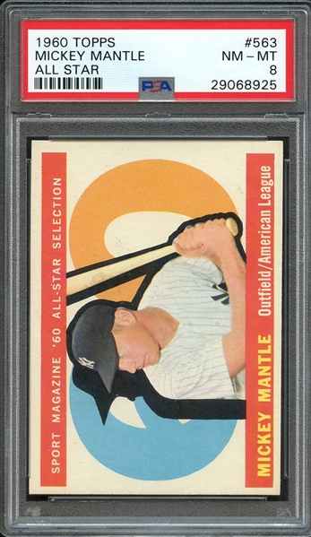 1960 TOPPS 563 MICKEY MANTLE ALL STAR PSA NM-MT 8