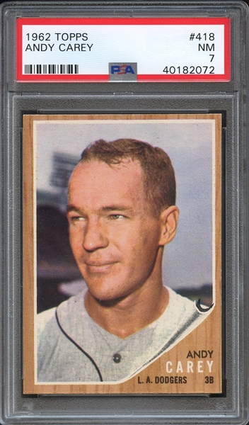 1962 TOPPS 418 ANDY CAREY PSA NM 7