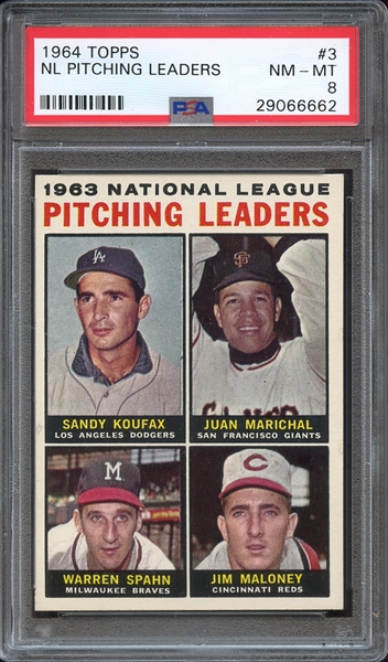 1964 TOPPS 3 NL PITCHING LEADERS PSA NM-MT 8