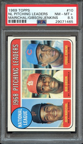 1969 TOPPS 10 NL PITCHING LEADERS MARICHAL/GIBSON/JENKINS PSA NM-MT+ 8.5