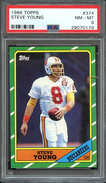 1986 TOPPS 374 STEVE YOUNG RC PSA NM-MT 8