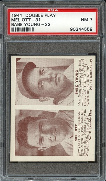 1941 DOUBLE PLAY MEL OTT-31 BABE YOUNG-32 PSA NM 7