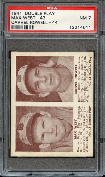 1941 DOUBLE PLAY MAX WEST-43 CARVEL ROWELL-44 PSA NM 7