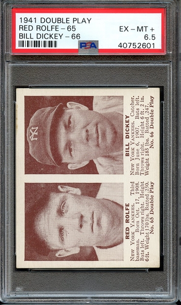 1941 DOUBLE PLAY RED ROLFE-65 BILL DICKEY-66 PSA EX-MT+ 6.5
