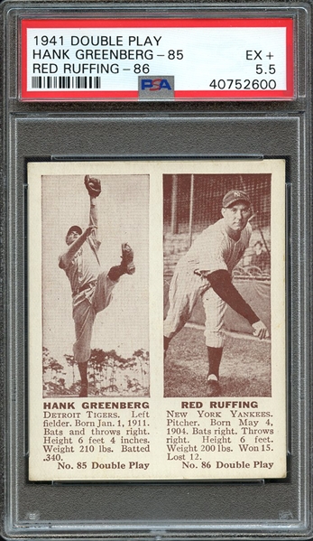 1941 DOUBLE PLAY HANK GREENBERG-85 RED RUFFING-86 PSA EX+ 5.5