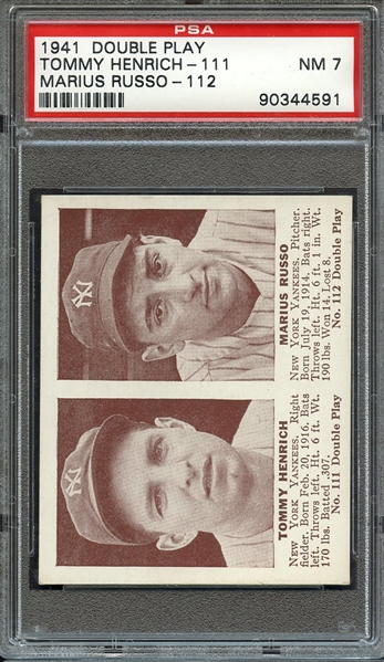1941 DOUBLE PLAY TOMMY HENRICH-111 MARIUS RUSSO-112 PSA NM 7