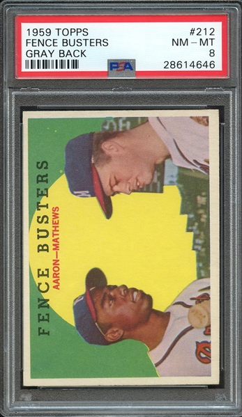 1959 TOPPS 212 FENCE BUSTERS GRAY BACK PSA NM-MT 8
