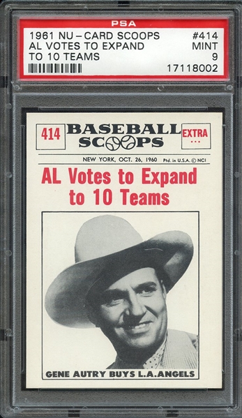 1961 NU-CARD SCOOPS 414 AL VOTES TO EXPAND TO 10 TEAMS PSA MINT 9