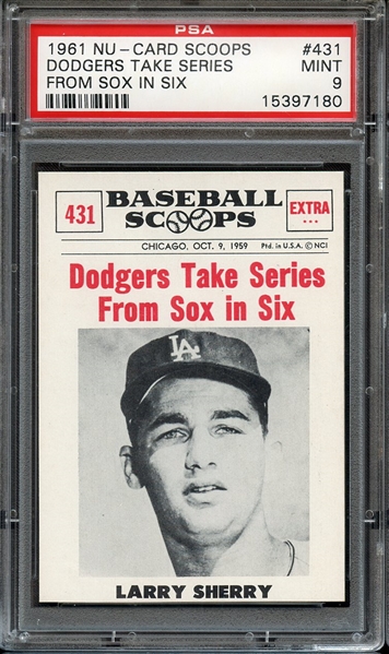 1961 NU-CARD SCOOPS 431 DODGERS TAKE SERIES FROM SOX IN SIX PSA MINT 9