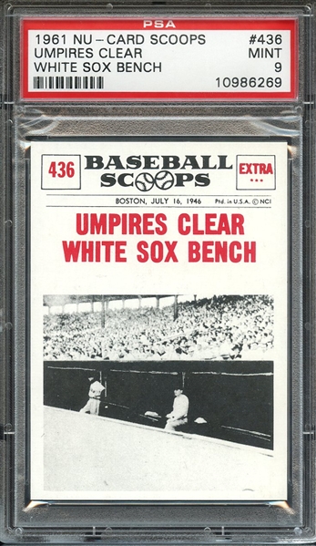 1961 NU-CARD SCOOPS 436 UMPIRES CLEAR WHITE SOX BENCH PSA MINT 9