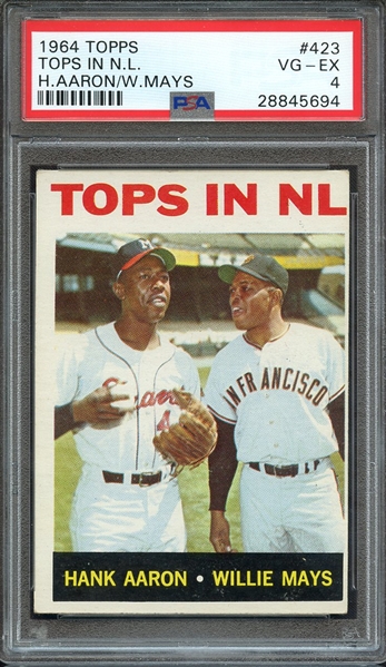 1964 TOPPS 423 TOPS IN N.L. H.AARON/W.MAYS PSA VG-EX 4