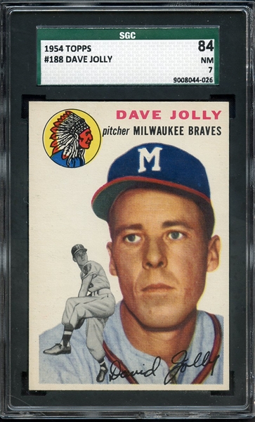 1954 TOPPS 188 DAVE JOLLY SGC NM 84 / 7