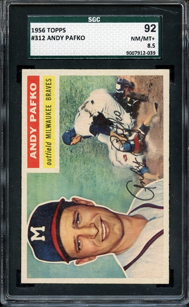 1956 TOPPS 312 ANDY PAFKO SGC NM/MT+ 92 / 8.5