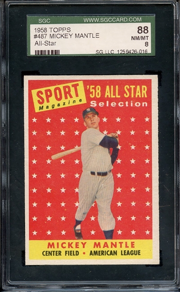 1958 TOPPS 487 MICKEY MANTLE ALL STAR SGC NM/MT 88 / 8