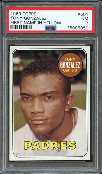 1969 TOPPS 501 TONY GONZALEZ FIRST NAME IN YELLOW PSA NM 7