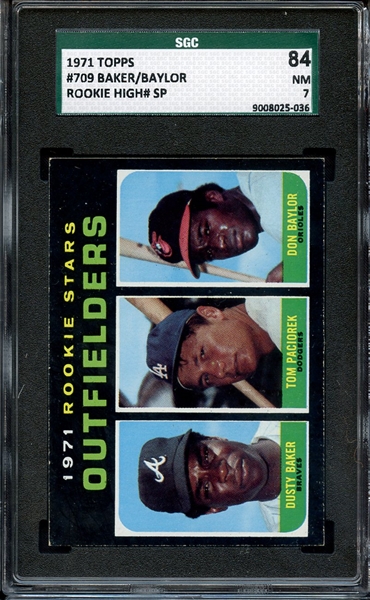 1971 TOPPS 709 DUSTY BAKER & DON BAYLOR RC SGC NM 84 / 7