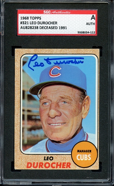 LEO DUROCHER SIGNED 1968 TOPPS CARD SGC AUTHENTIC
