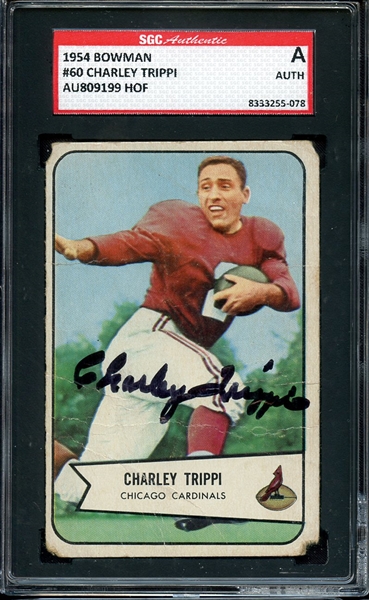 CHARLIE TRIPPI SIGNED 1954 BOWMAN CARD SGC AUTHENTIC