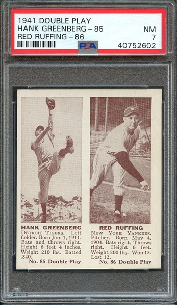 1941 DOUBLE PLAY HANK GREENBERG-85 RED RUFFING-86 PSA NM 7