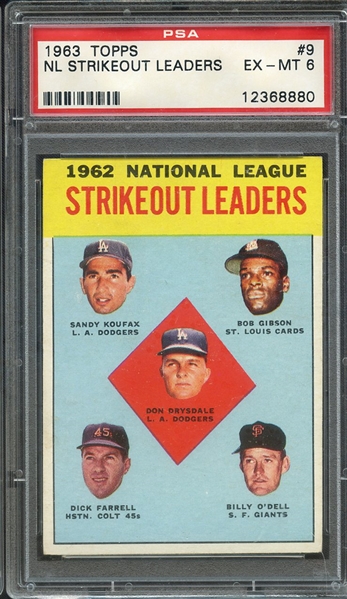 1963 TOPPS 9 NL STRIKEOUT LEADERS PSA EX-MT 6