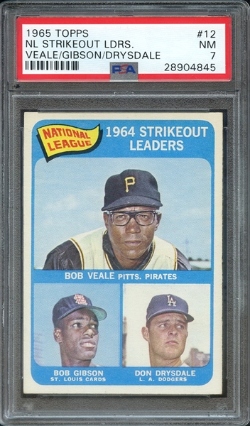 1965 TOPPS 12 NL STRIKEOUT LDRS. VEALE/GIBSON/DRYSDALE PSA NM 7