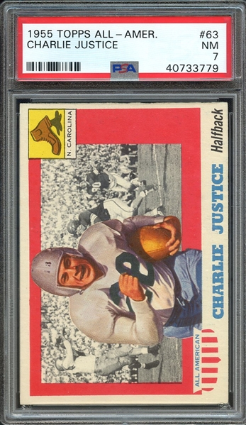 1955 TOPPS ALL-AMER. 63 CHARLIE JUSTICE PSA NM 7