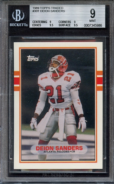 1989 TOPPS TRADED 30 DEION SANDERS RC BGS MINT 9