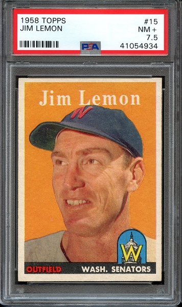 1958 TOPPS 15 JIM LEMON PSA NM+ 7.5