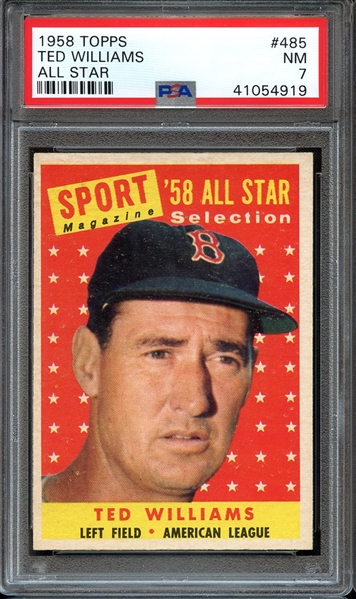 1958 TOPPS 485 TED WILLIAMS ALL STAR PSA NM 7