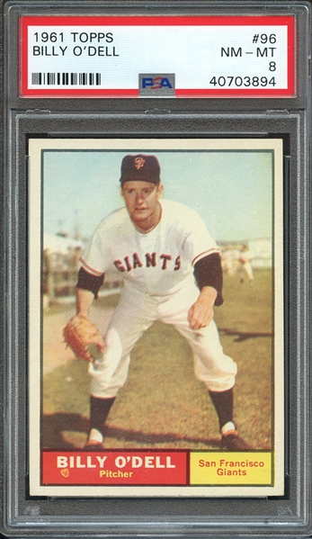 1961 TOPPS 96 BILLY O'DELL PSA NM-MT 8