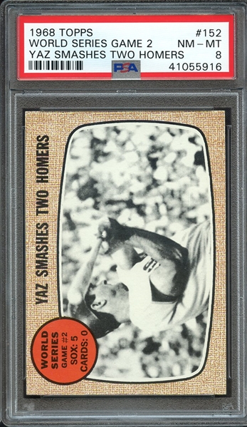 1968 TOPPS 152 WORLD SERIES GAME 2 YAZ SMASHES TWO HOMERS PSA NM-MT 8