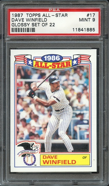 1987 TOPPS ALL-STAR GLOSSY SET OF 22 17 DAVE WINFIELD GLOSSY SET OF 22 PSA MINT 9
