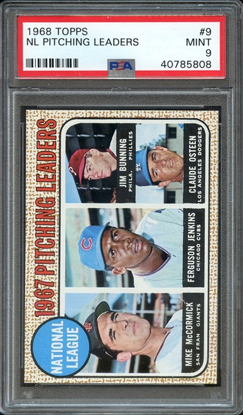 1968 TOPPS 9 NL PITCHING LEADERS PSA MINT 9