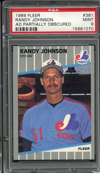 1989 FLEER 381 RANDY JOHNSON AD PARTIALLY OBSCURED RC PSA MINT 9