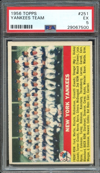 1956 TOPPS 251 YANKEES TEAM PSA EX 5