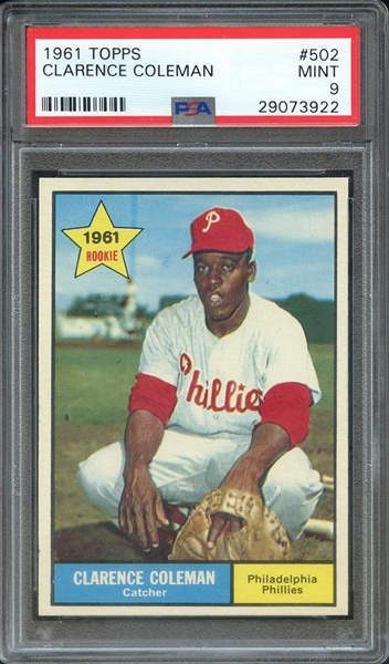 1961 TOPPS 502 CLARENCE COLEMAN PSA MINT 9