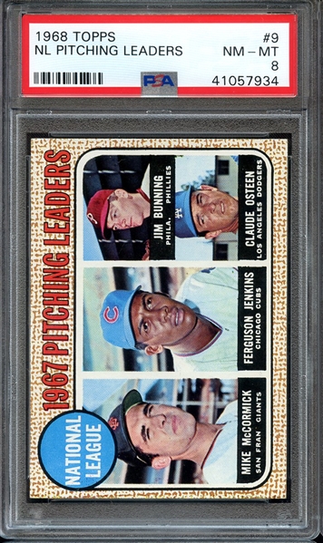 1968 TOPPS 9 NL PITCHING LEADERS PSA NM-MT 8