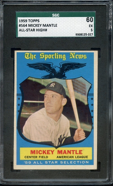 1959 TOPPS 564 MICKEY MANTLE ALL STAR SGC EX/MT 80 / 6